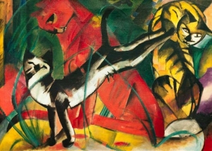 Image: Trois chats (1913) - Franz Marc - Les rêves comportant des animaux sont très fréquents, ils jouent donc un rôle clé pour l&#039;interprétation des rêves.