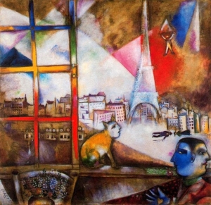 Les prophètes de la mondialisation, aujourd&#039;hui, nous avons besoin de plus de prophètes qui enseigneront aux gens, à travers les nouveaux moyens de communication, les règles de l&#039;égalité, en tenant compte du fait que nous ne sommes pas tous égaux. En fait, il faut distinguer les personnes soumises des hommes autorisés. Photo: Paris par la fenêtre (1913). À gauche, ci-dessous, une figure humaine à deux faces pour représenter la double nature de l&#039;homme: qui commande et qui suit. Au milieu de l&#039;humanisation du chat de nature nomade et non soumise.